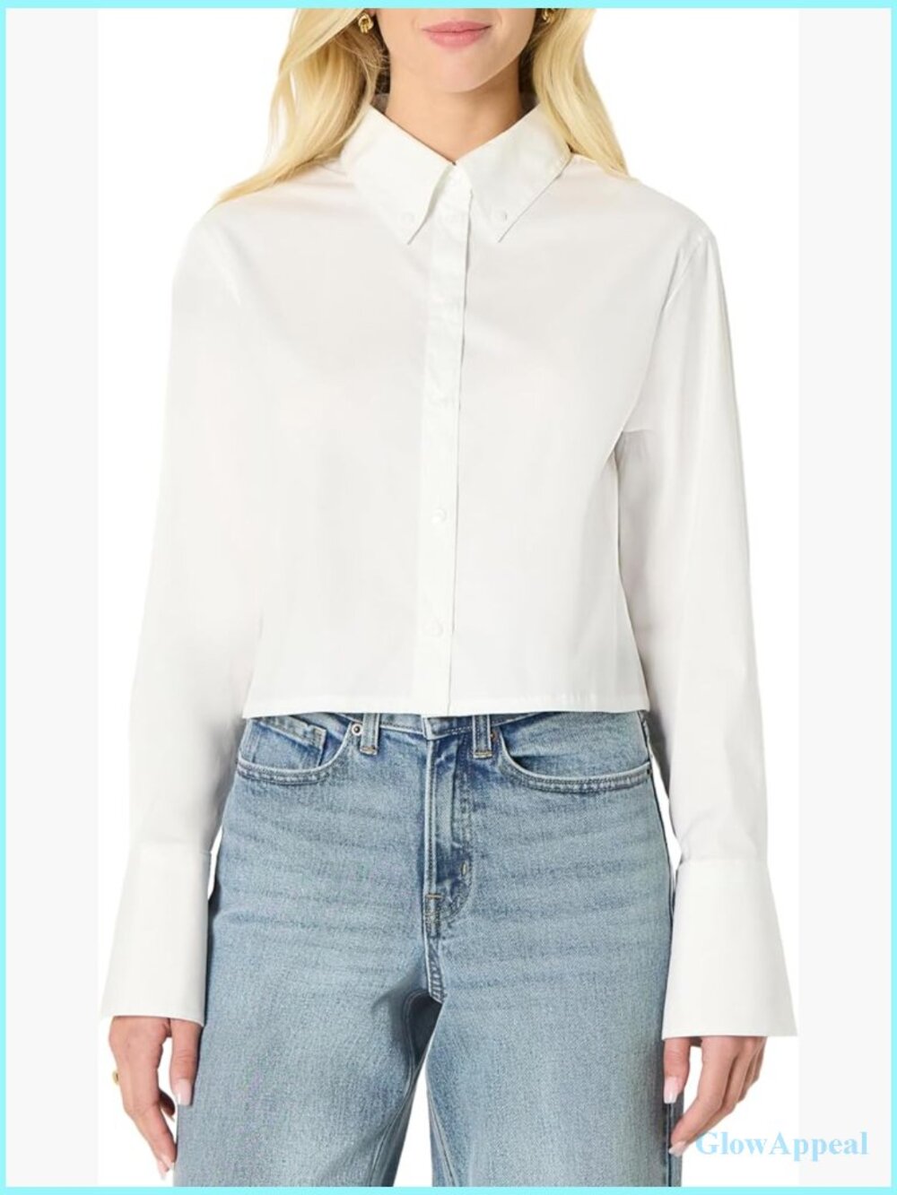 Oversized Fit Crop Poplin Button-Down Dress Shirt Long Sleeve Women's